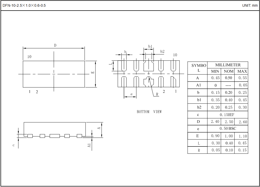 DFN-10-2.5×1.0×0.6-0.5