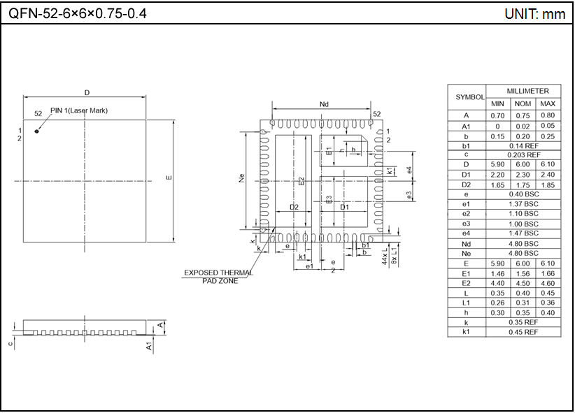 QFN-52-6×6×0.75-0.4（三基岛）